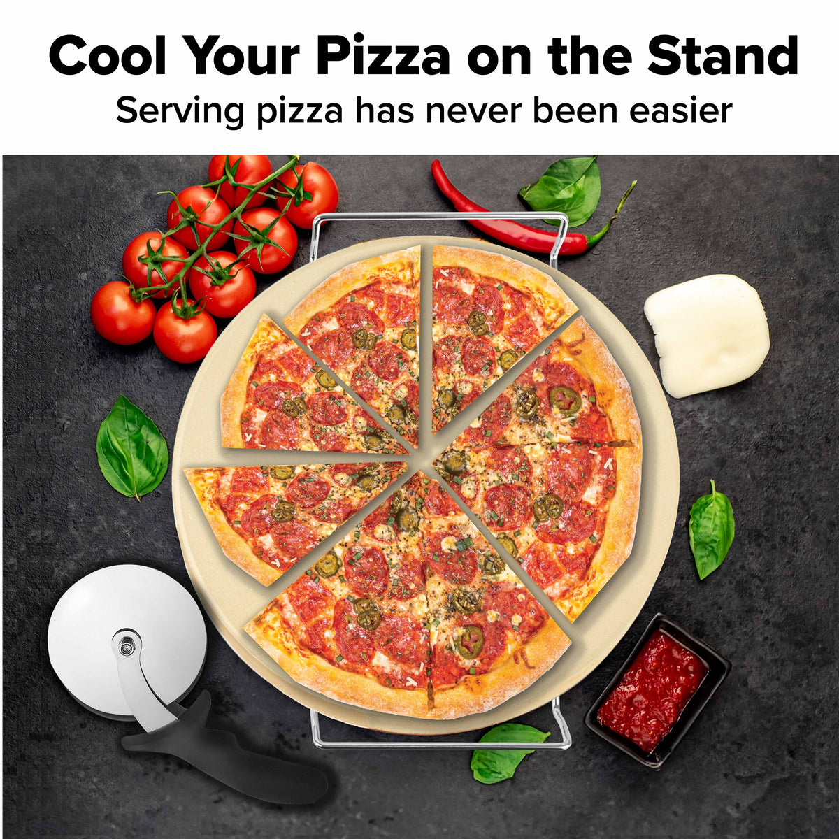 Piezano 3-Piece Pizza Stone Bake and Serve Set