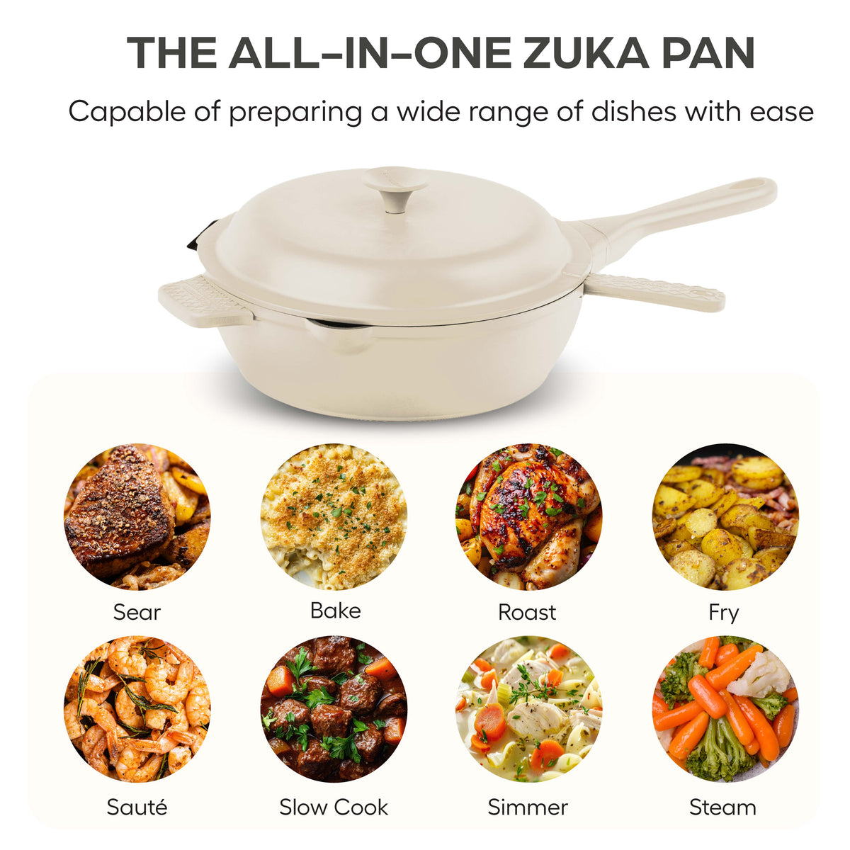 Granitestone 8" Zuka Pan – 4-Piece Multi-Functional Everyday Pan Set with Lid, & Nylon Spoon