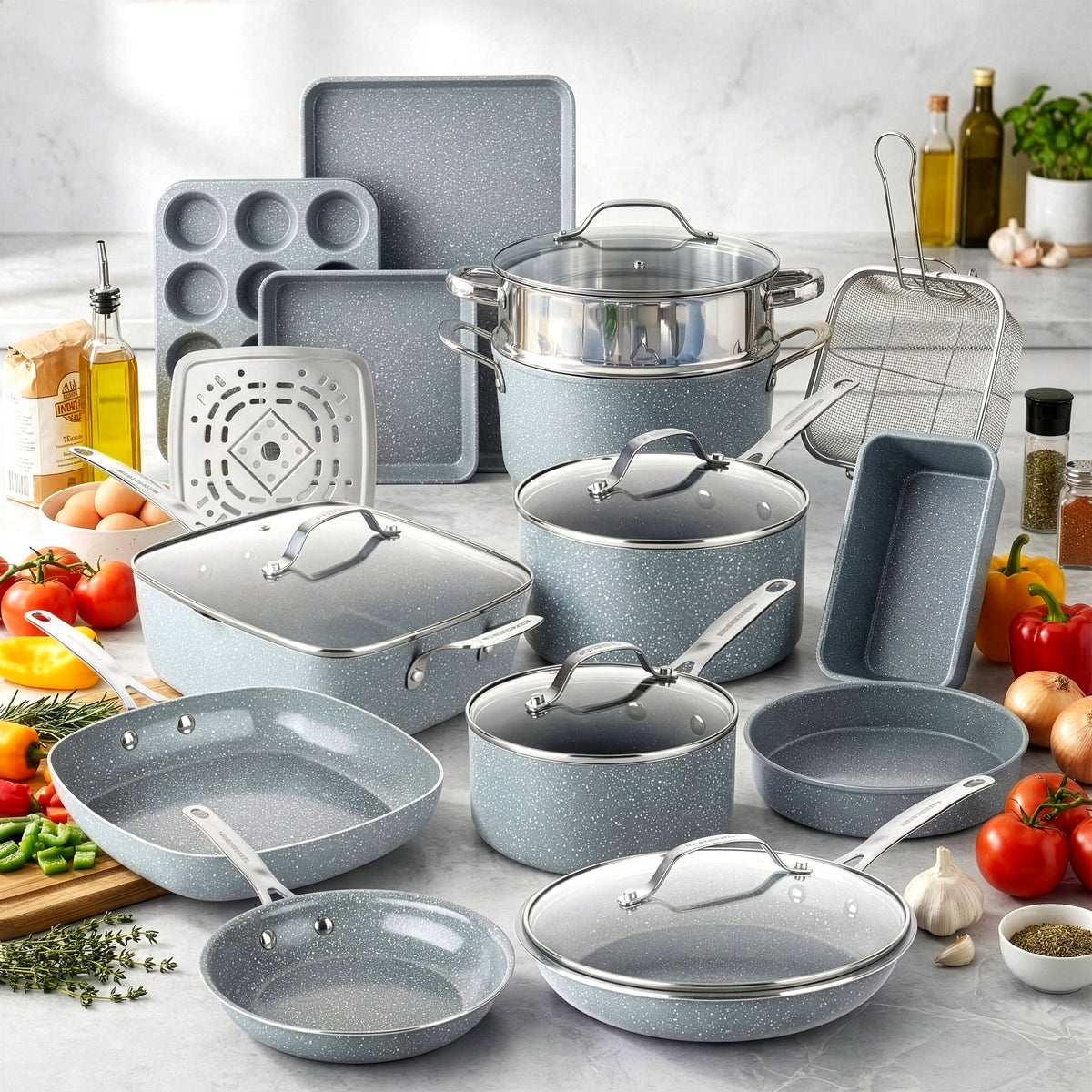 Granitestone Ceraluxe cookware on the stove
