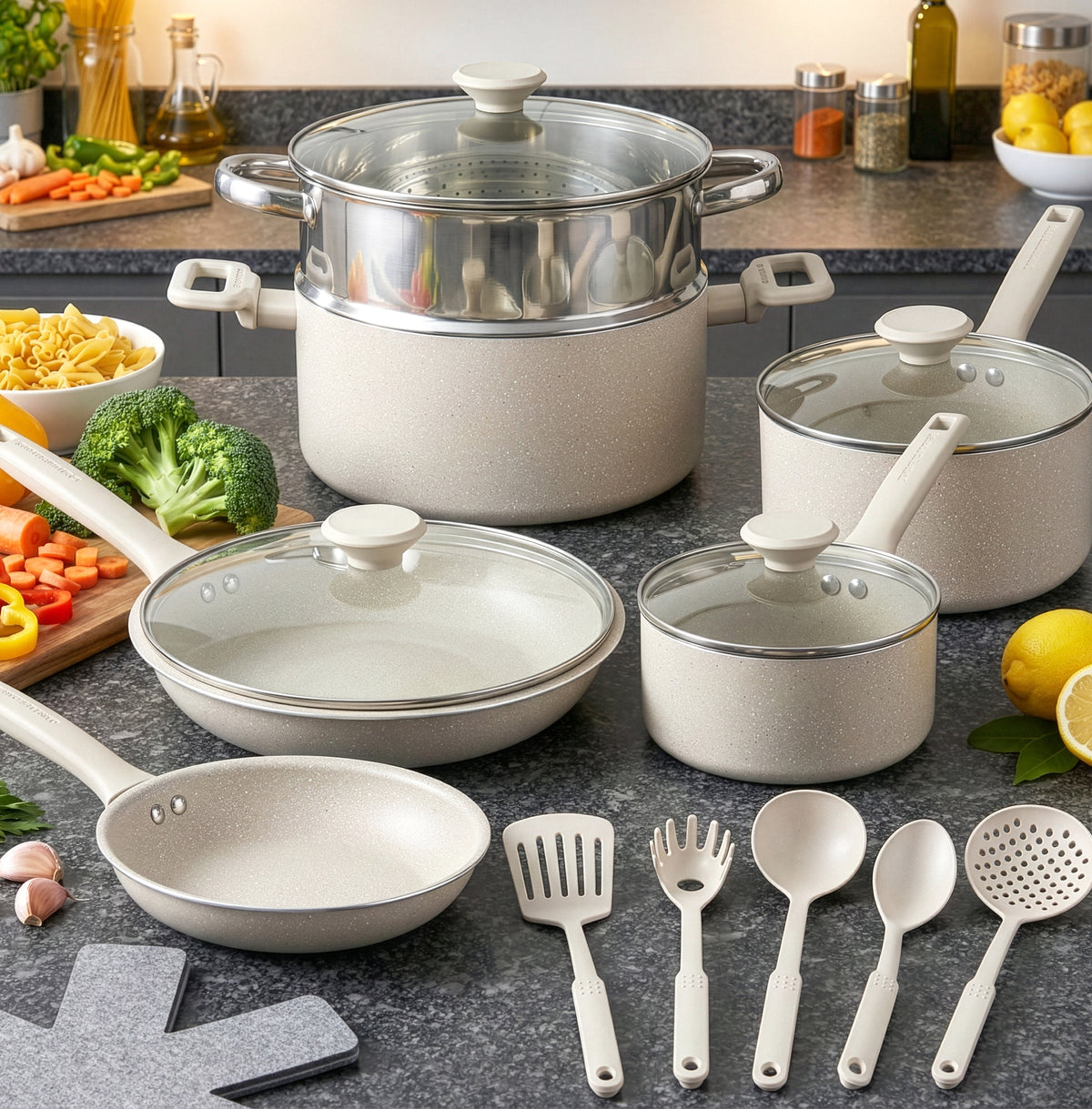 Granitestone Desert collection cookware in a kitchen