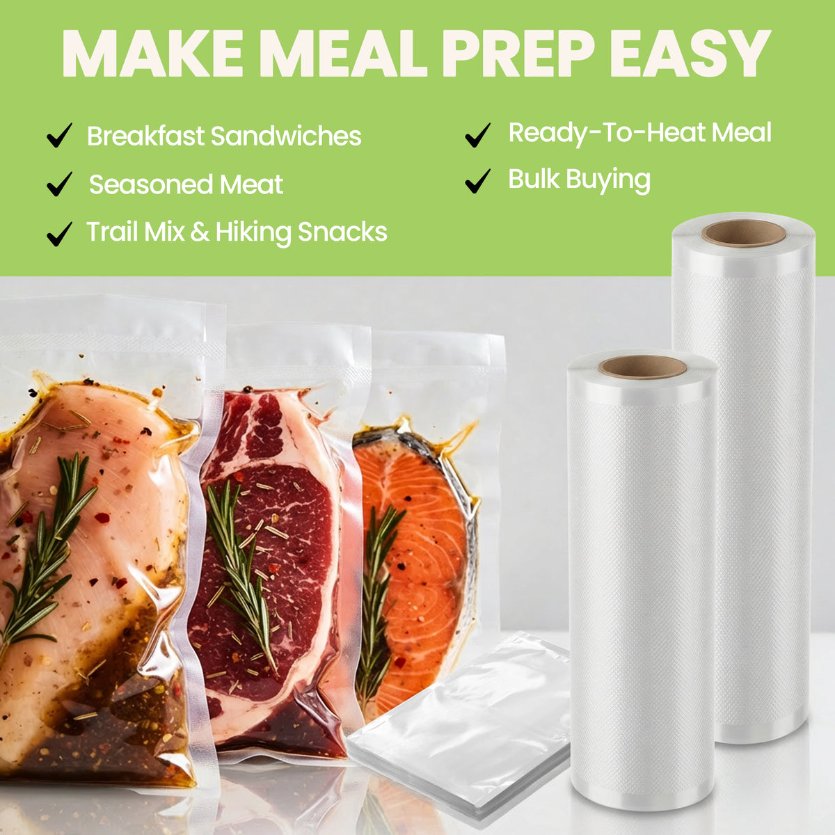 InstaSeal Vacuum Sealing Bags – Replacement Rolls & Pre-Cut Bags for Food Storage