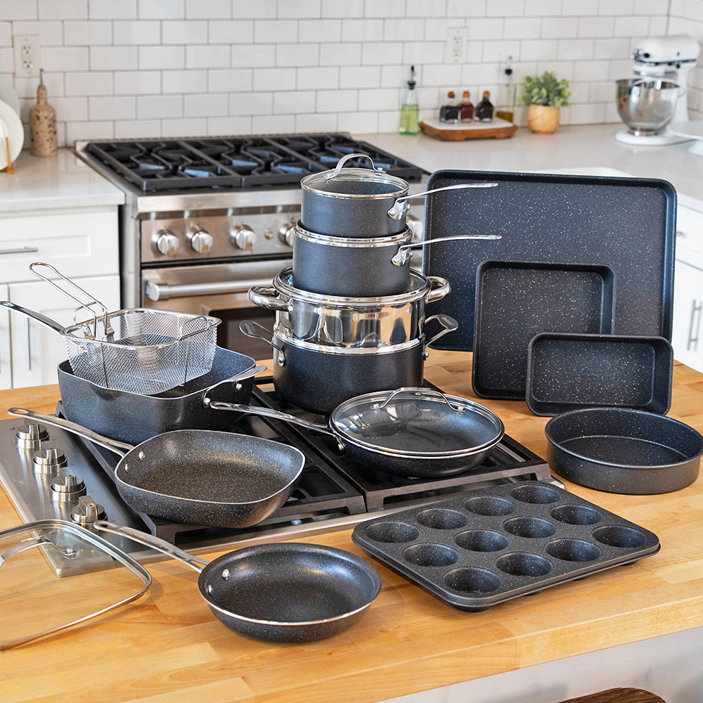 Granitestone Ceraluxe 20pc Kitchen In A Box - Cook, Bake, Steam, Fry - Complete Ceramic Cookware Set