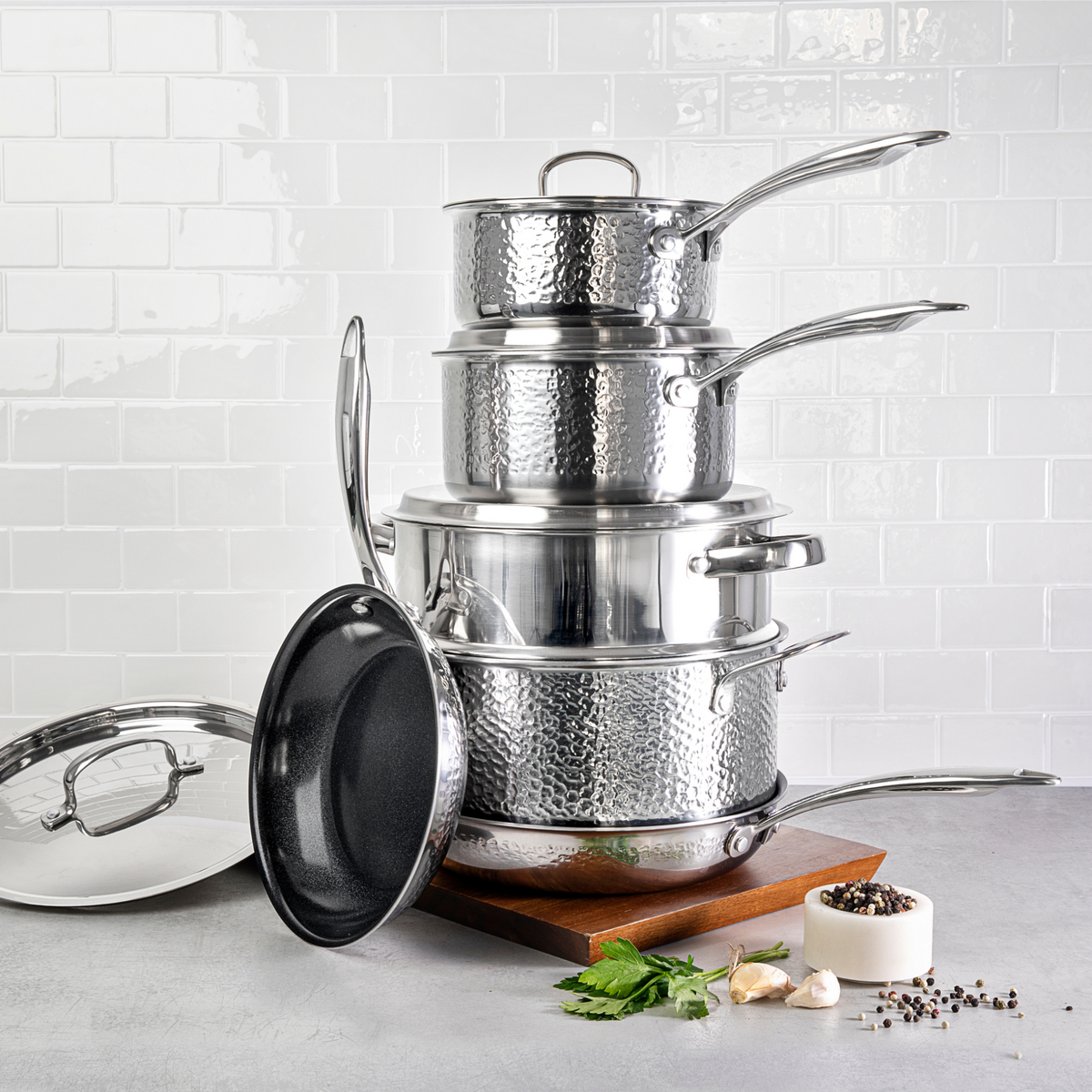 Granitestone 10-Piece Hammered Stainless Steel Pro Series Cookware Set