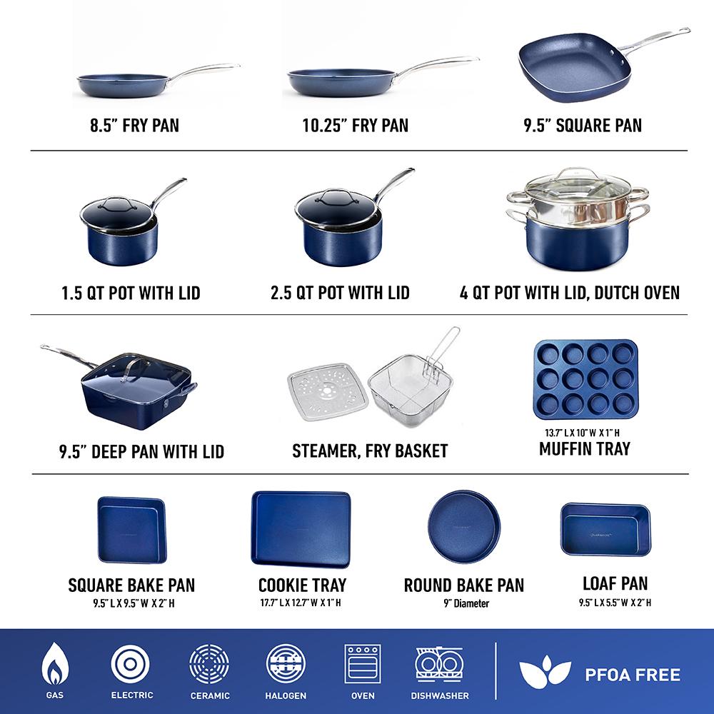 Granitestone Ceraluxe 20pc Kitchen In A Box - Cook, Bake, Steam, Fry - Complete Ceramic Cookware Set
