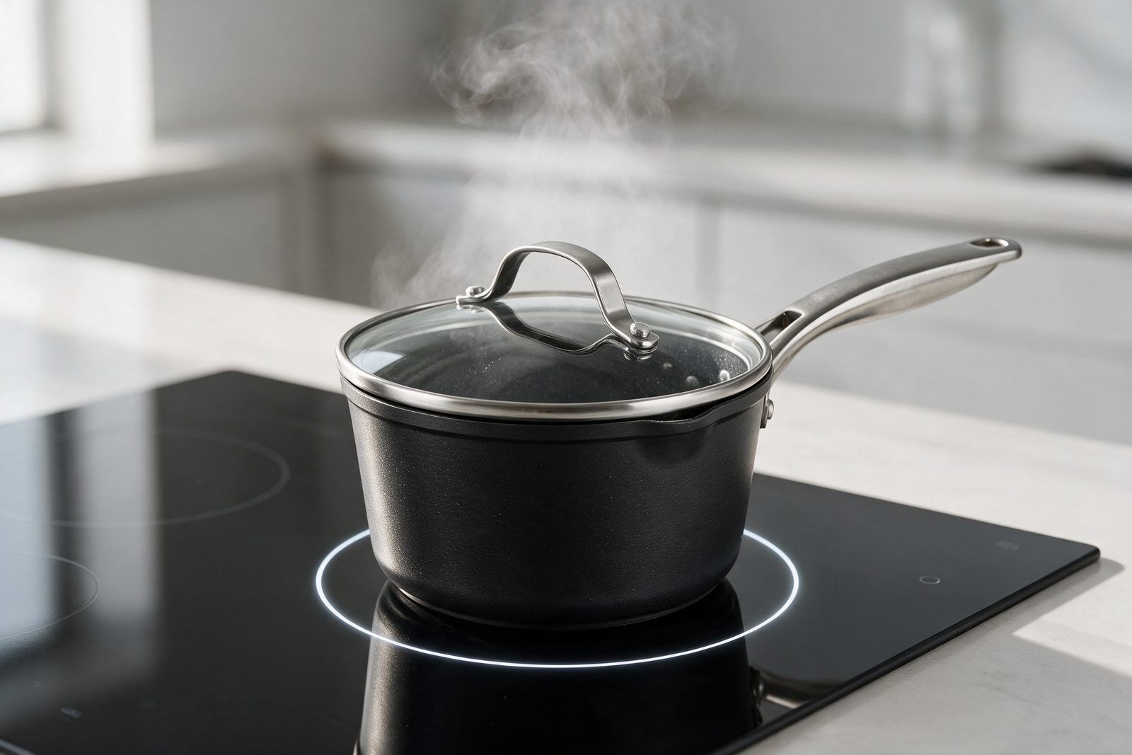 An Armor Max saucepan on an induction cooktop