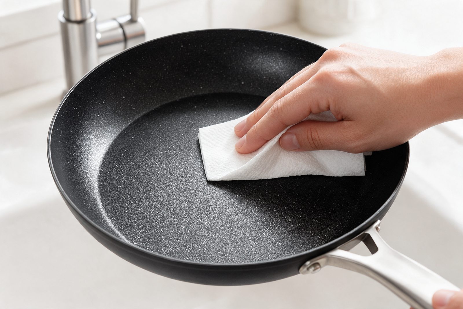 Wiping an Armor Max pan clean