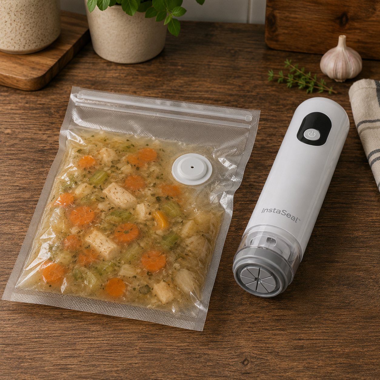 Soup sealed in a bag