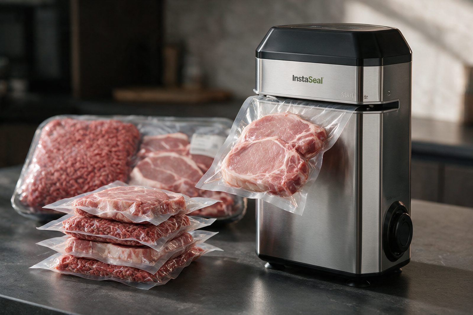 Dividing a bulk pack of meat into sealed portions